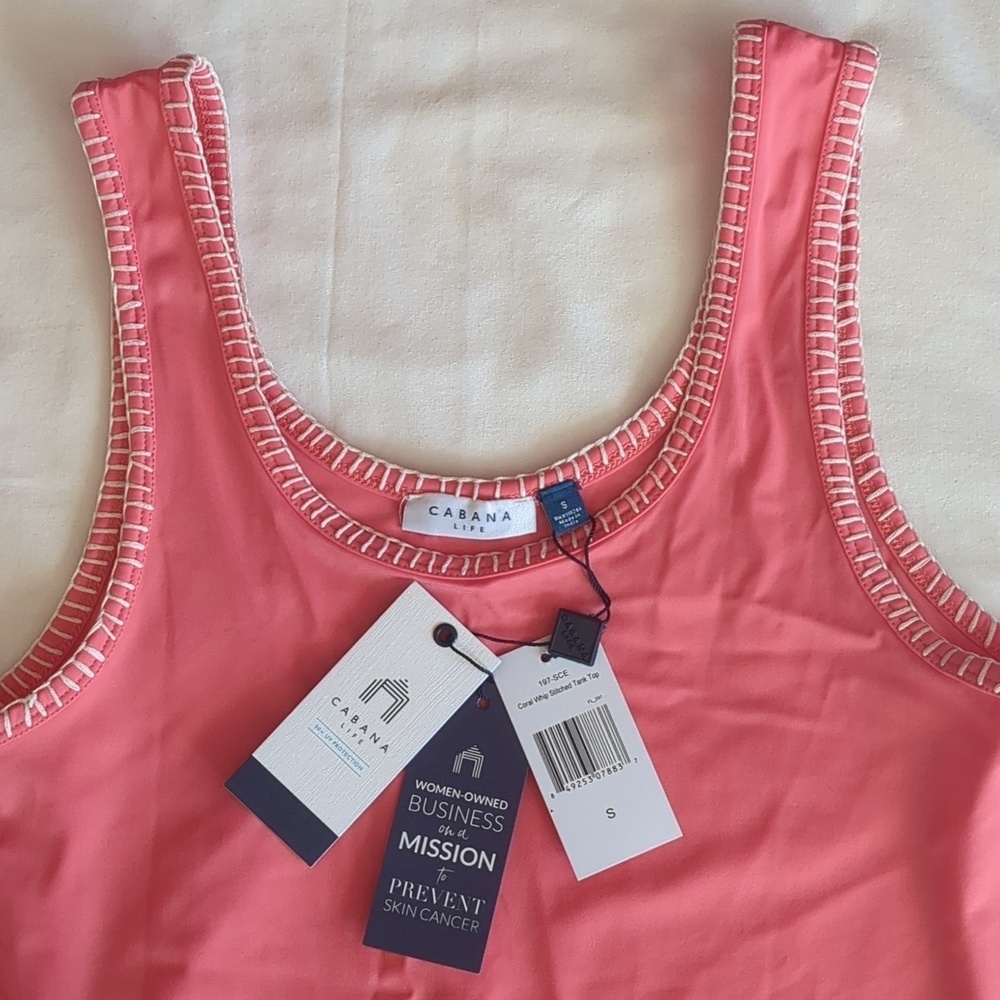 CABANA LIFE Coral Pink Whip Stiched Tank Top NWT Size XS UPF 50+ Protection - Picture 5 of 11